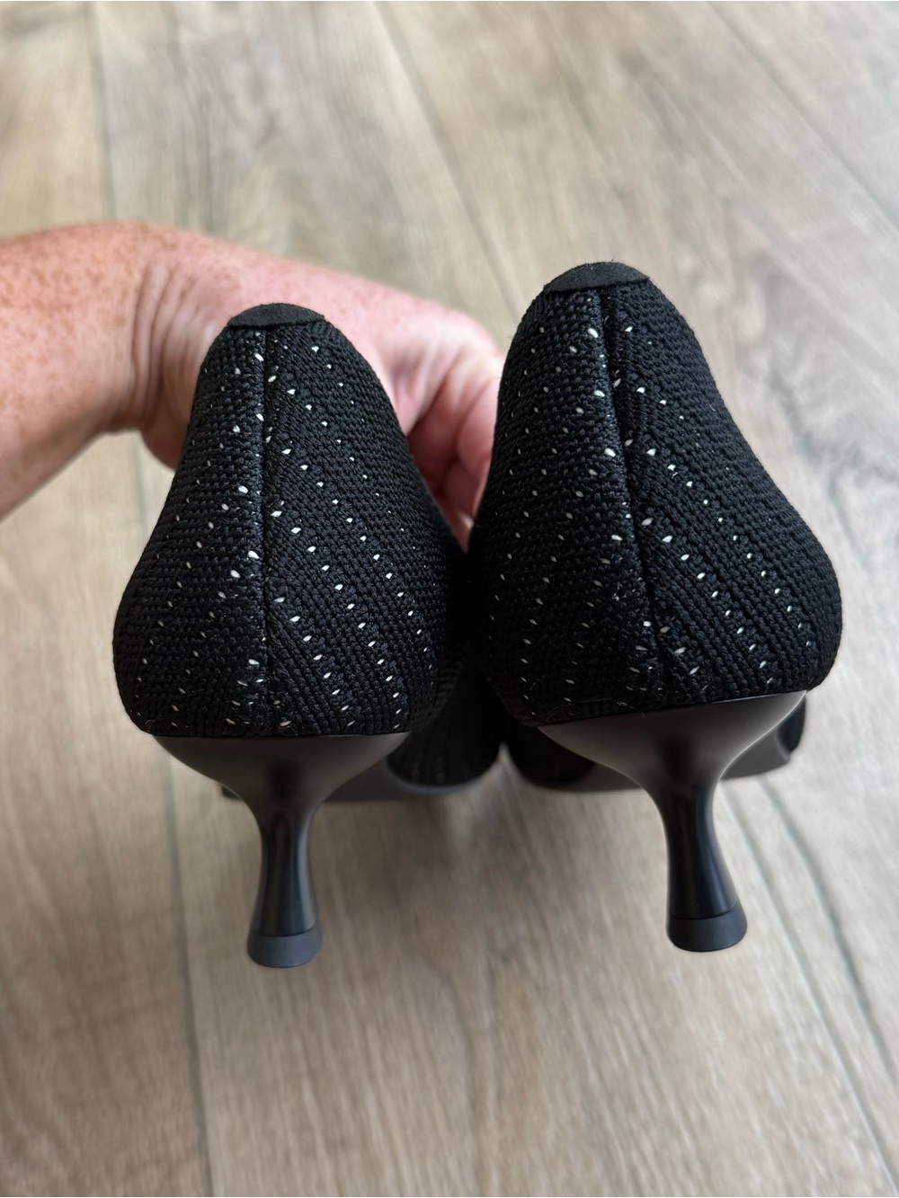 Vivaia pointed toe kitten heels 39.5 US 8.5 black knit dotted - Picture 6 of 10